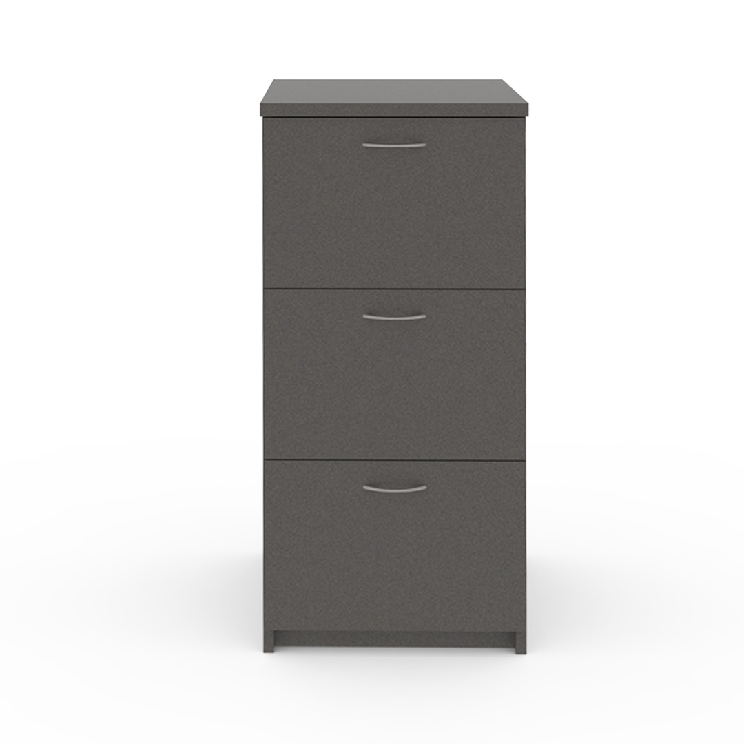 Melamine 3 drawer filing cabinet finished in greystone flint