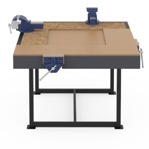 combination steel framed school woodwork & metalwork bench with 4 x vices